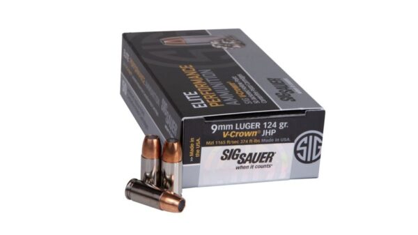 sig sauer elite v crown 9mm luger 124 grain jacketed hollow point brass cased